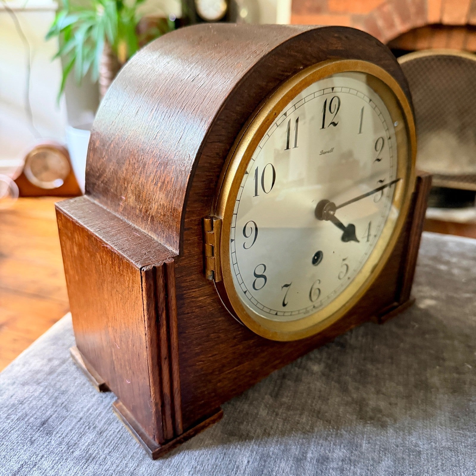 1930s Davall Art Deco Oak Mantel Clock 8 Day Serviced English Movement - Mahn and Co Clock Repairs