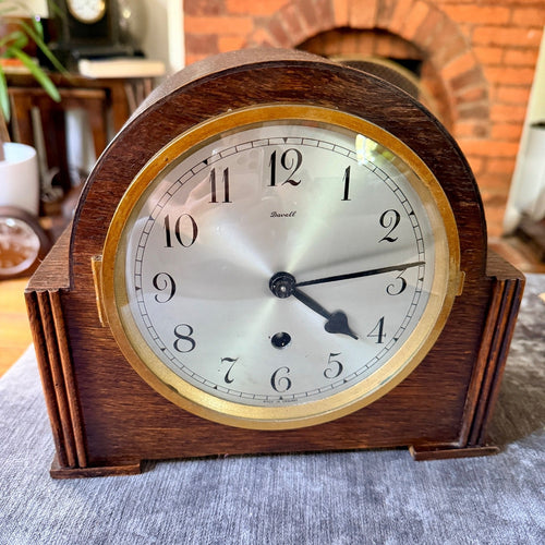 1930s Davall Art Deco Oak Mantel Clock 8 Day Serviced English Movement - Mahn and Co Clock Repairs