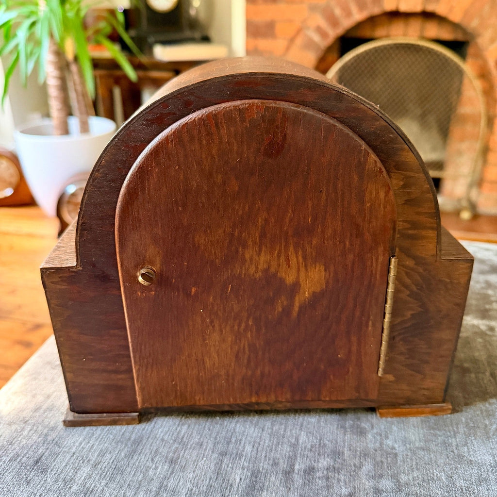 1930s Davall Art Deco Oak Mantel Clock 8 Day Serviced English Movement - Mahn and Co Clock Repairs