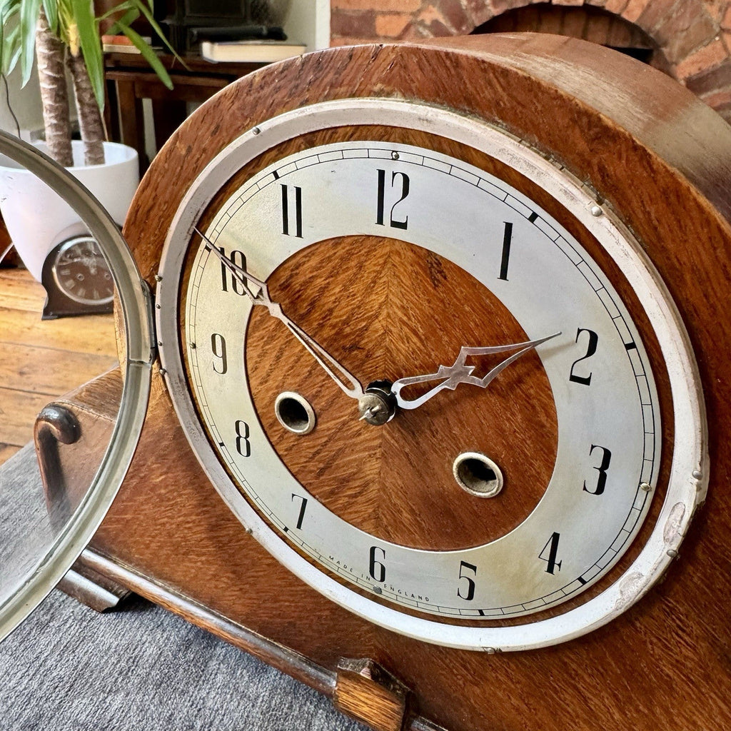 1930s English Art Deco Mantel Clock Gong Strike Fully Serviced Mechanical - Mahn and Co Clock Repairs