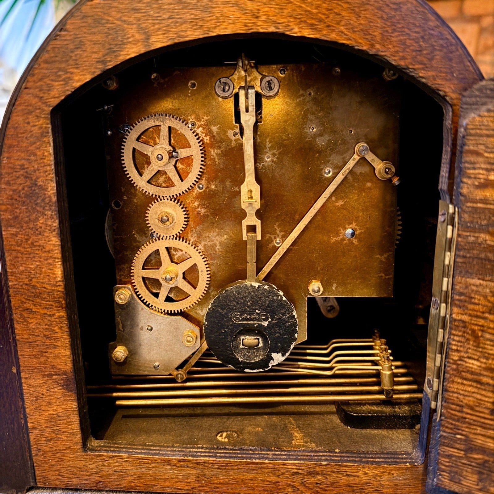 1943 Enfield Art Deco Westminster Chime Mantel Clock Military Presentation - Mahn and Co Clock Repairs