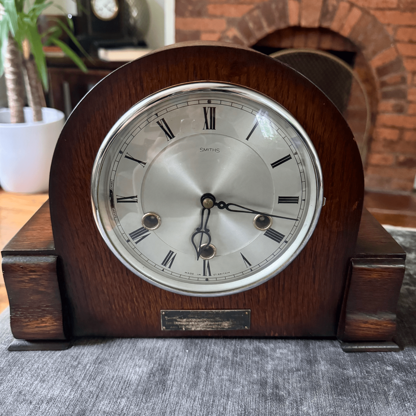 1951 Smiths Morley Mantel Clock Westminster Chime British Legion Presentation - Mahn and Co Clock Repairs