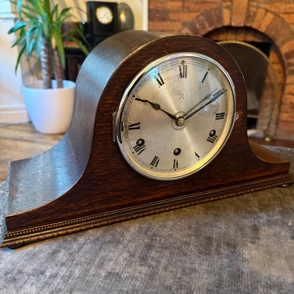  Antique HAC Westminster Chiming Mantel Clock c1930 Oak Napoleon Hat