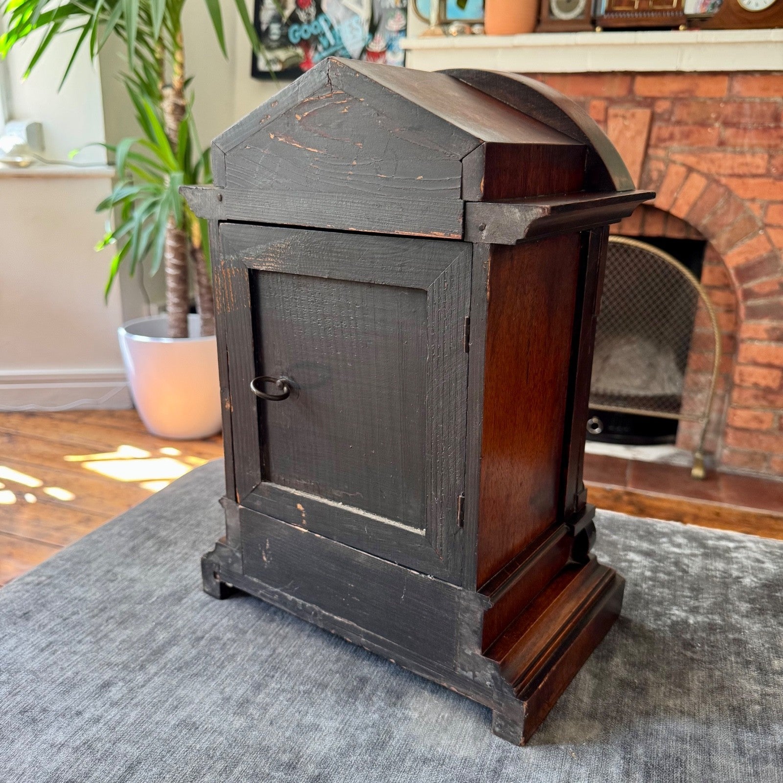  Large Antique Junghans Mantel Clock Carved Oak Time Only c1910