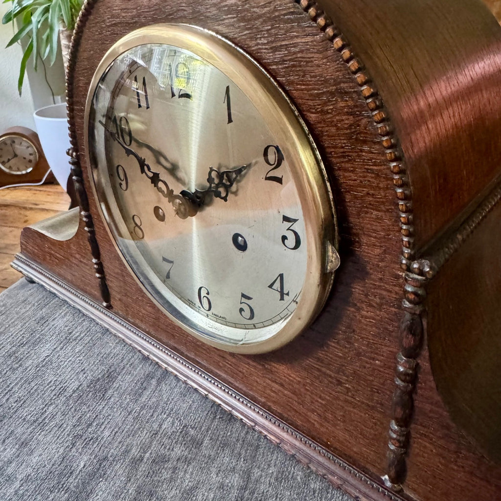 1930s English FHT Art Deco Mantel Clock Gong Strike Vintage Mechanical 50cm