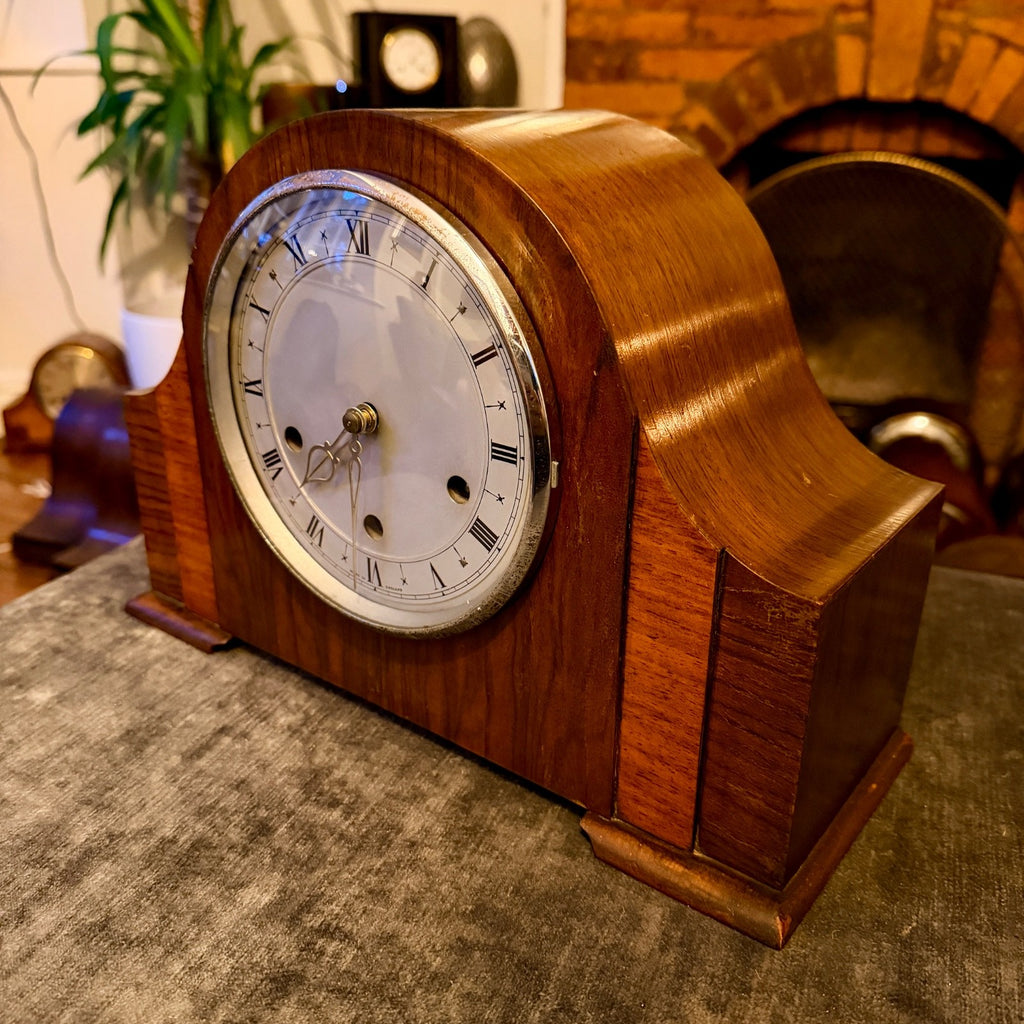 1954 Smiths K6A Westminster Chiming Mantel Clock Walnut Art Deco Marjorie