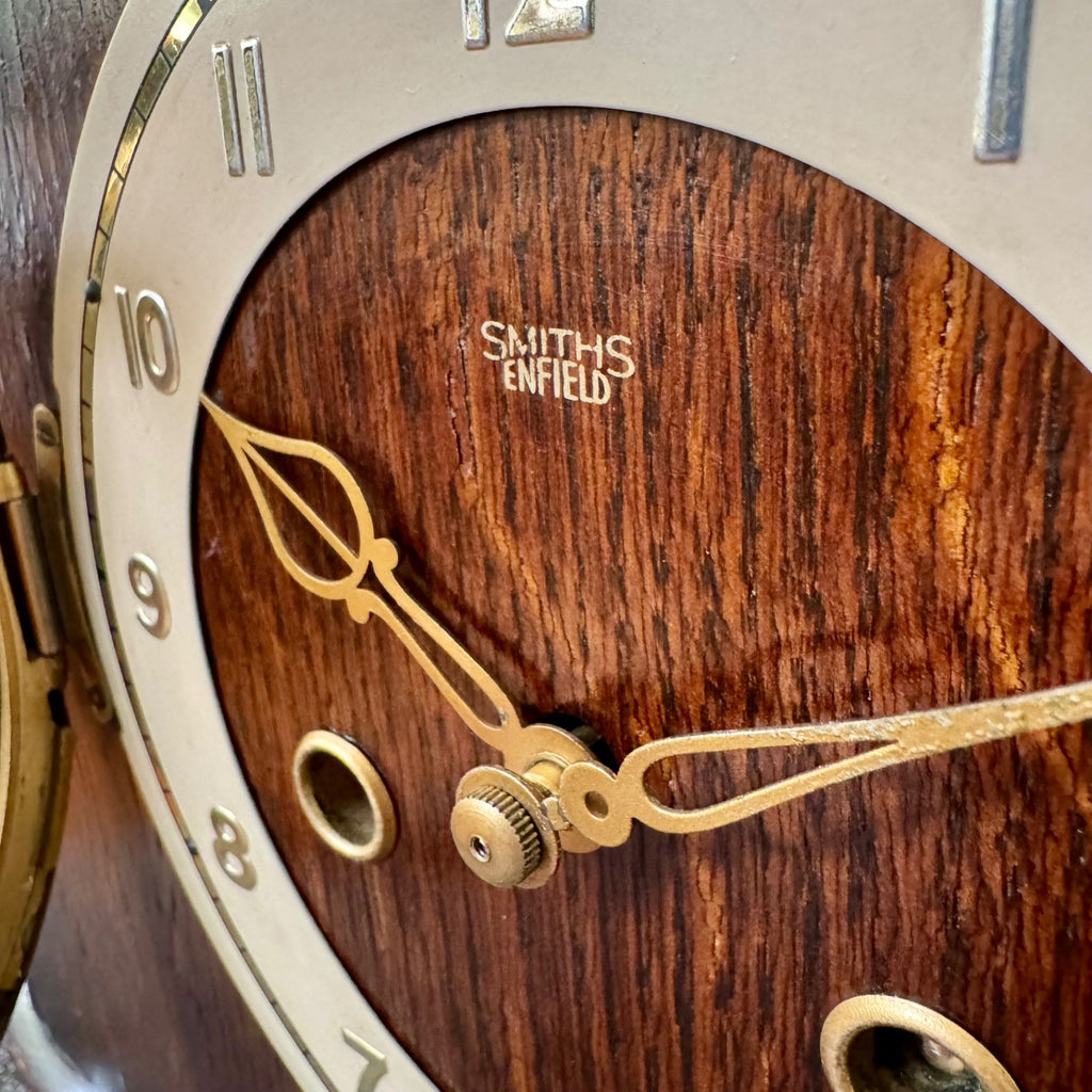 Smiths Enfield Mantel Clock 1952 Oak Gong Strike Art Deco Fully Serviced UK