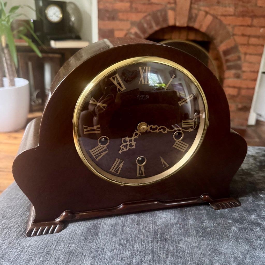 Smiths Enfield Westminster Mantel Clock 1951 8 Day 5 Rod Chime Serviced Mahogany