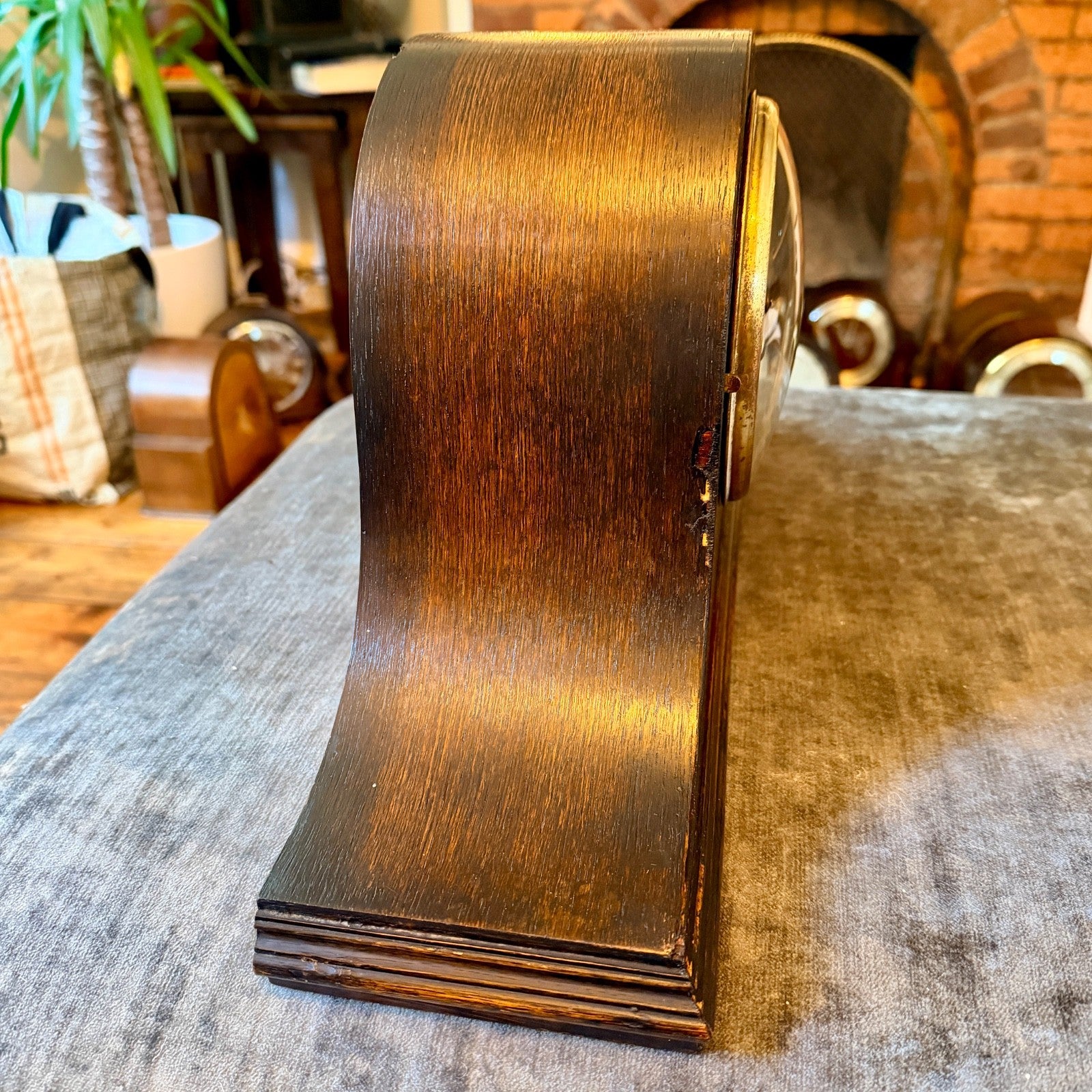 Vintage English Oak Mantel Clock Gong Striking Fully Serviced 1930s