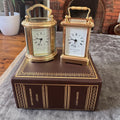 Pair Matthew Norman Miniature Swiss Carriage Clocks Boxed 1977 Serviced