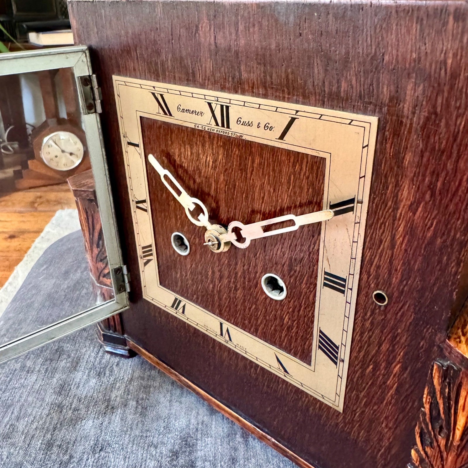 Camerer Cuss Art Deco Oak Mantel Clock 1939 Gong Strike Serviced Working