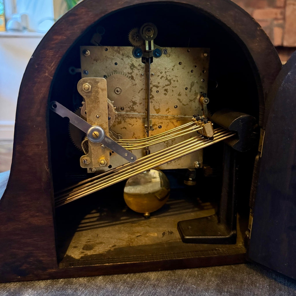 Antique HAC Westminster Chiming Mantel Clock c1930 Oak Napoleon Hat