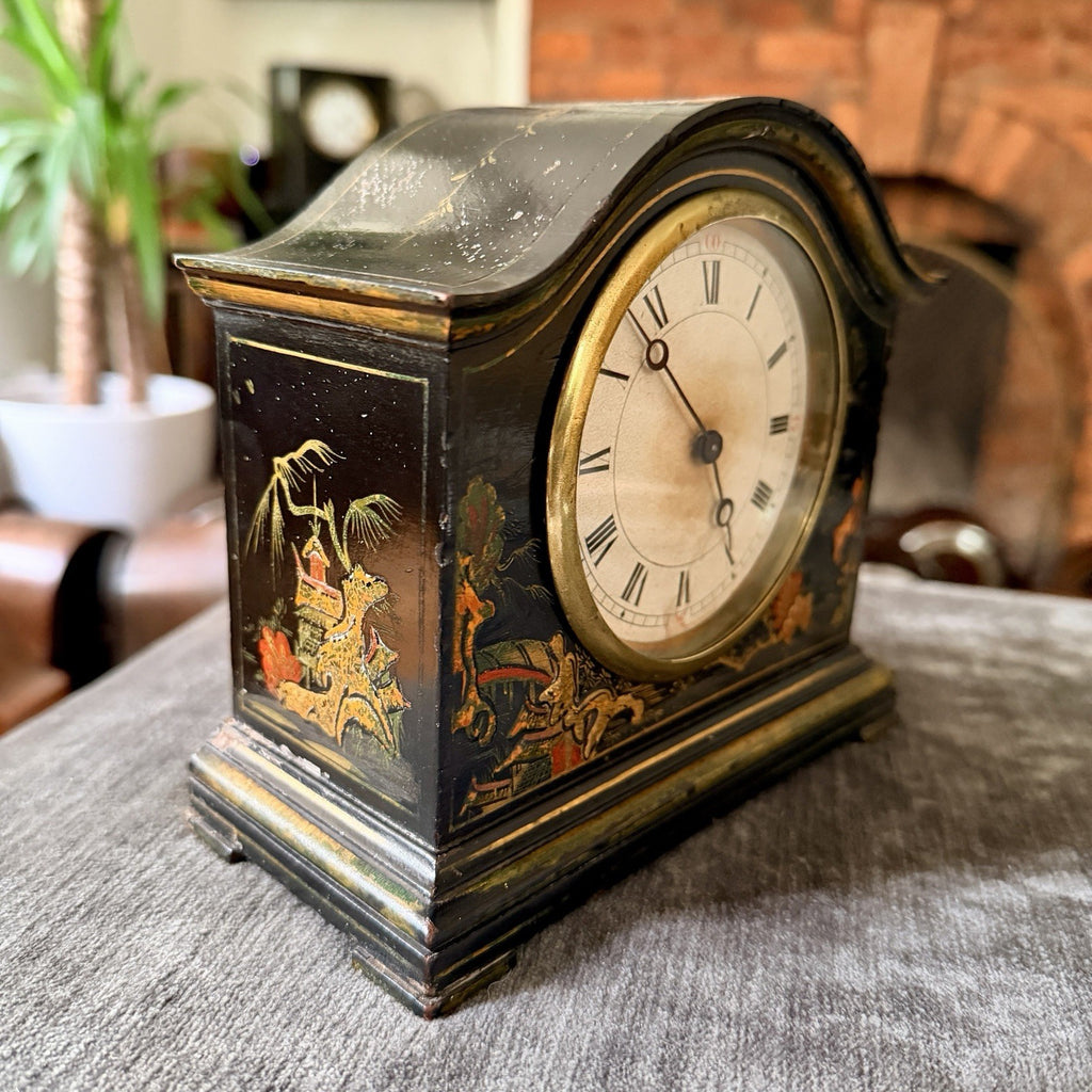 Antique Swiss Chinoiserie Mantel Clock Platform Escapement Serviced 1930s
