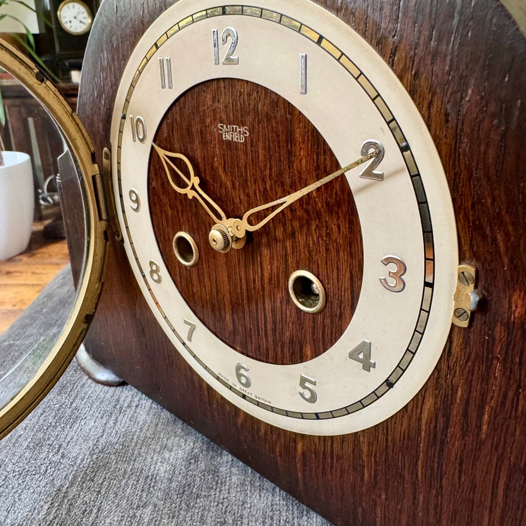Smiths Enfield Mantel Clock 1952 Oak Gong Strike Art Deco Fully Serviced UK