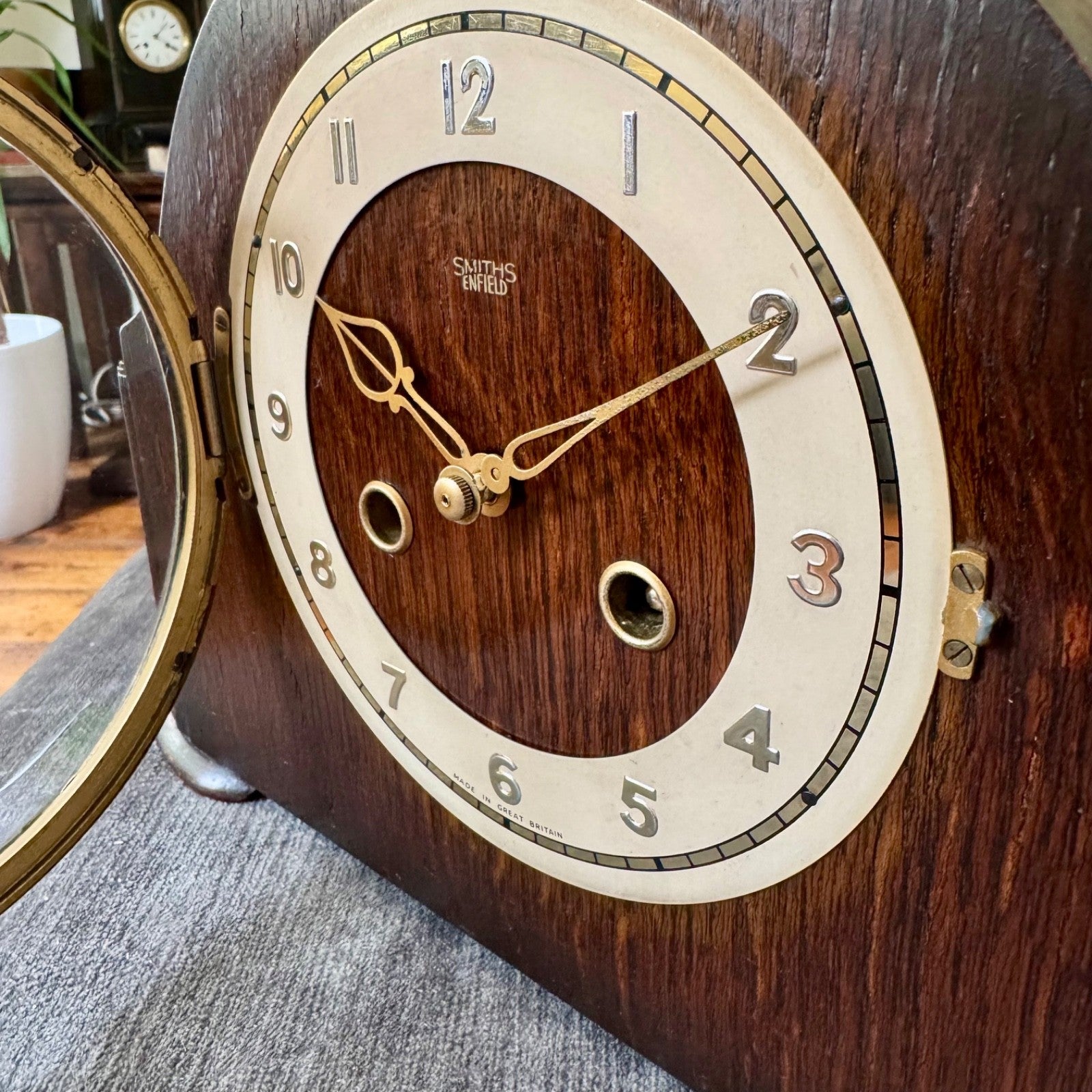 Smiths Enfield Mantel Clock 1952 Oak Gong Strike Art Deco Fully Serviced UK