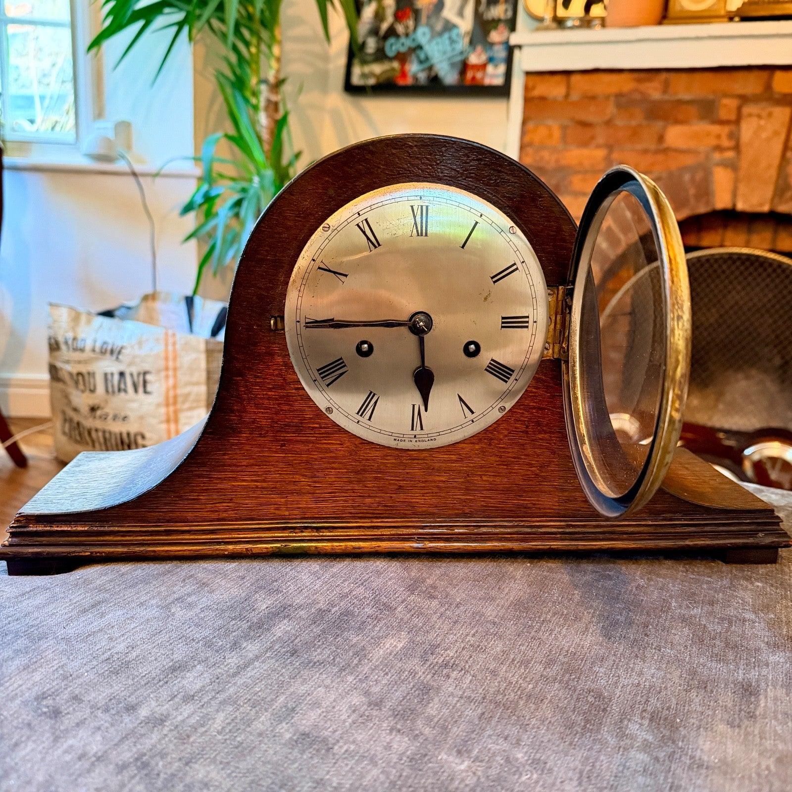 Vintage English Oak Mantel Clock Gong Striking Fully Serviced 1930s