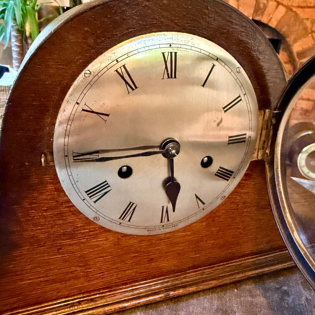 Vintage English Oak Mantel Clock Gong Striking Fully Serviced 1930s