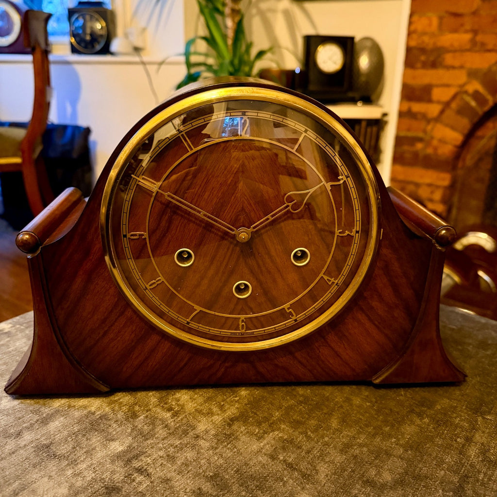 1955 Smiths K6A Westminster Chiming Mantel Clock Walnut Art Deco Restored
