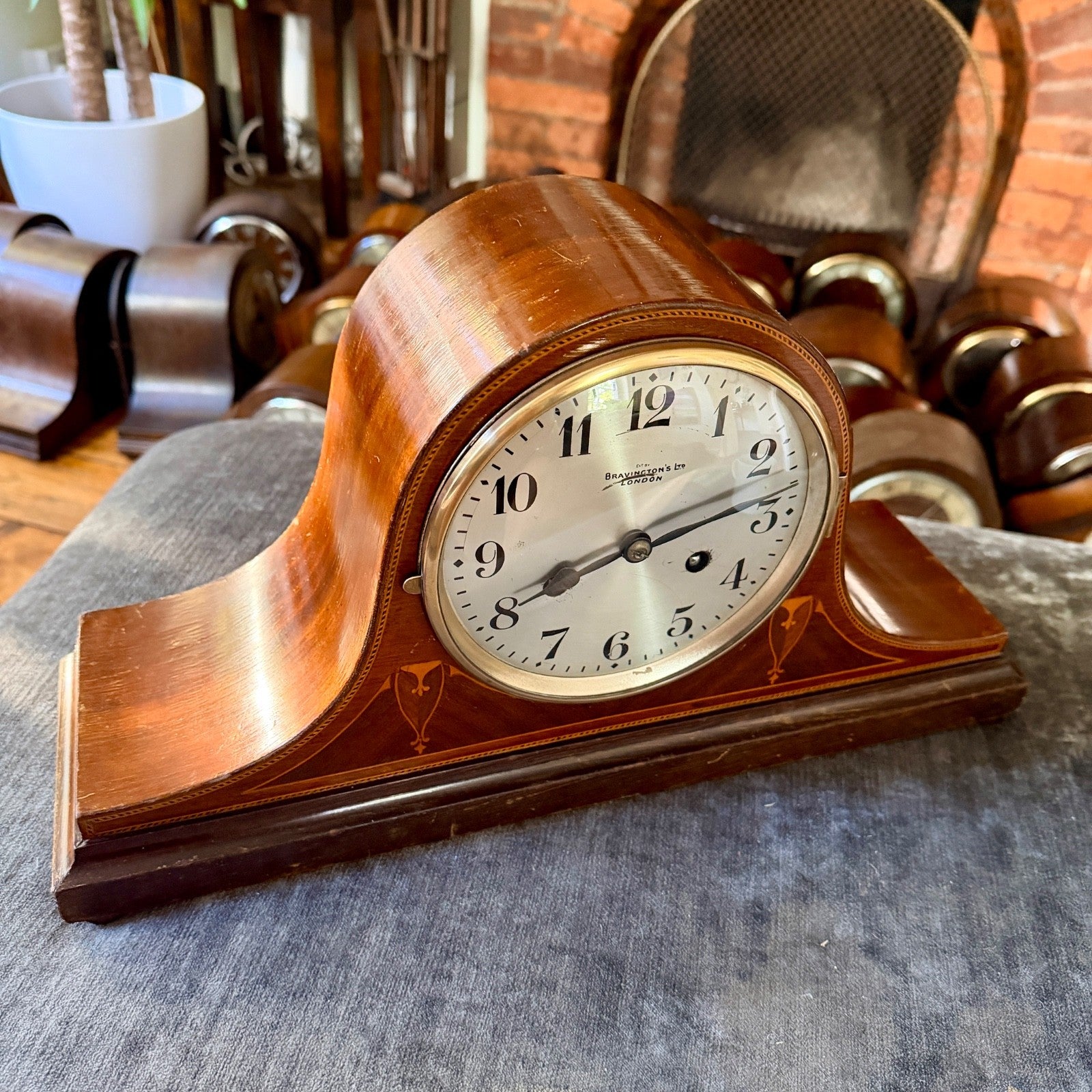 Antique Bravington’s London Inlaid Mantel Clock Gong Strike Serviced