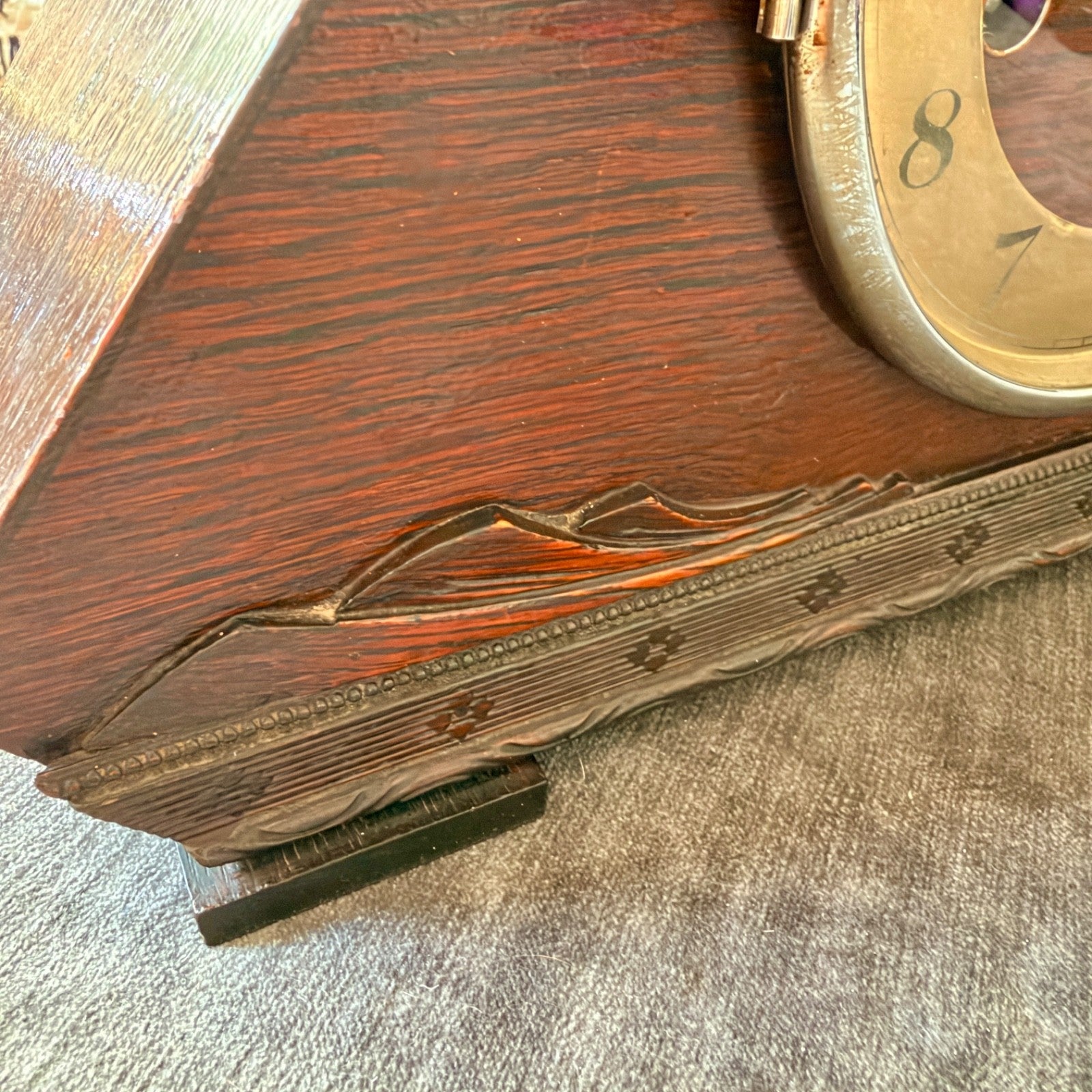 Restored 1930s Art Deco Westminster Chime Mantel Clock Alpine Carved Case