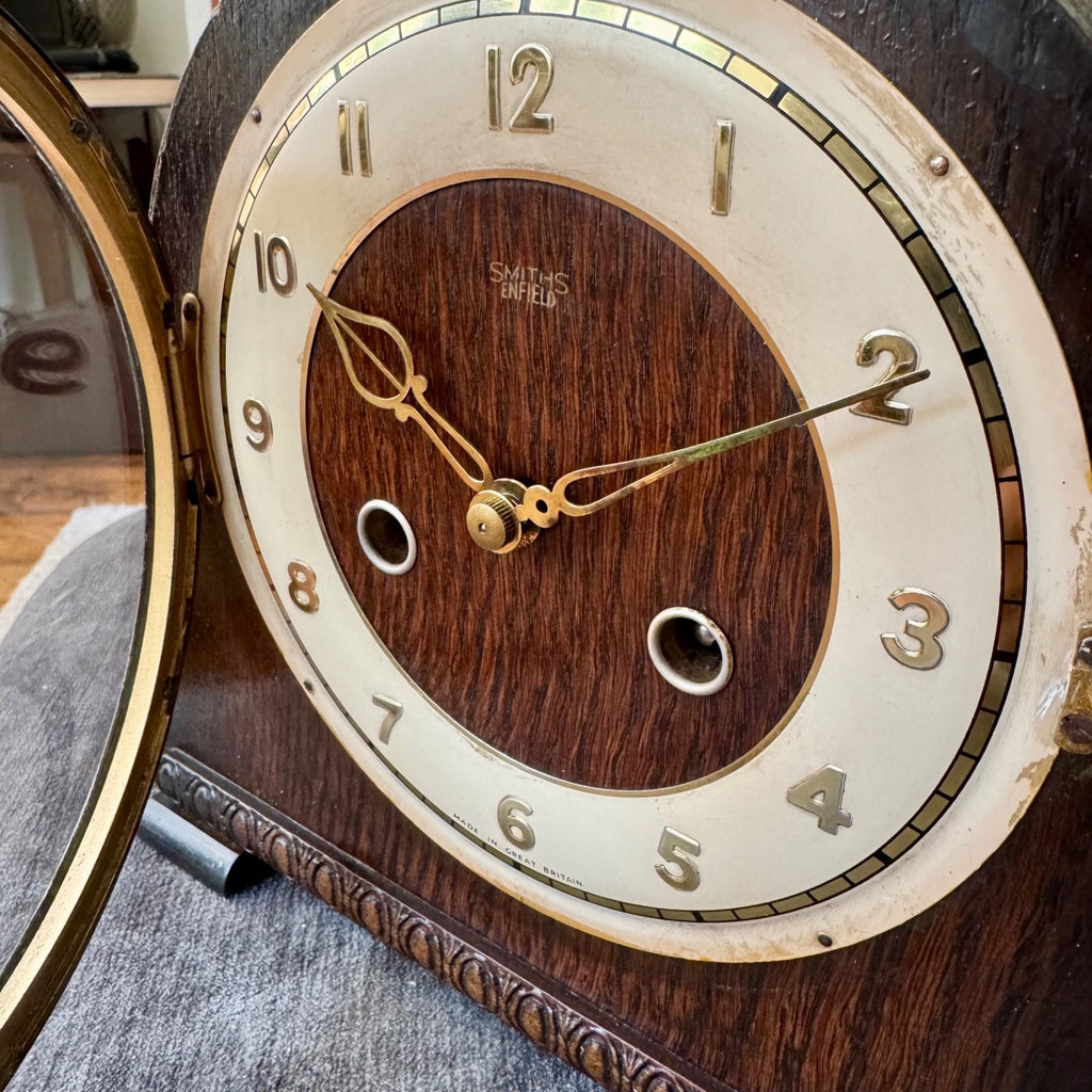 Smiths Enfield Battersea Oak Mantel Clock 8 Day Gong Strike Serviced C1952