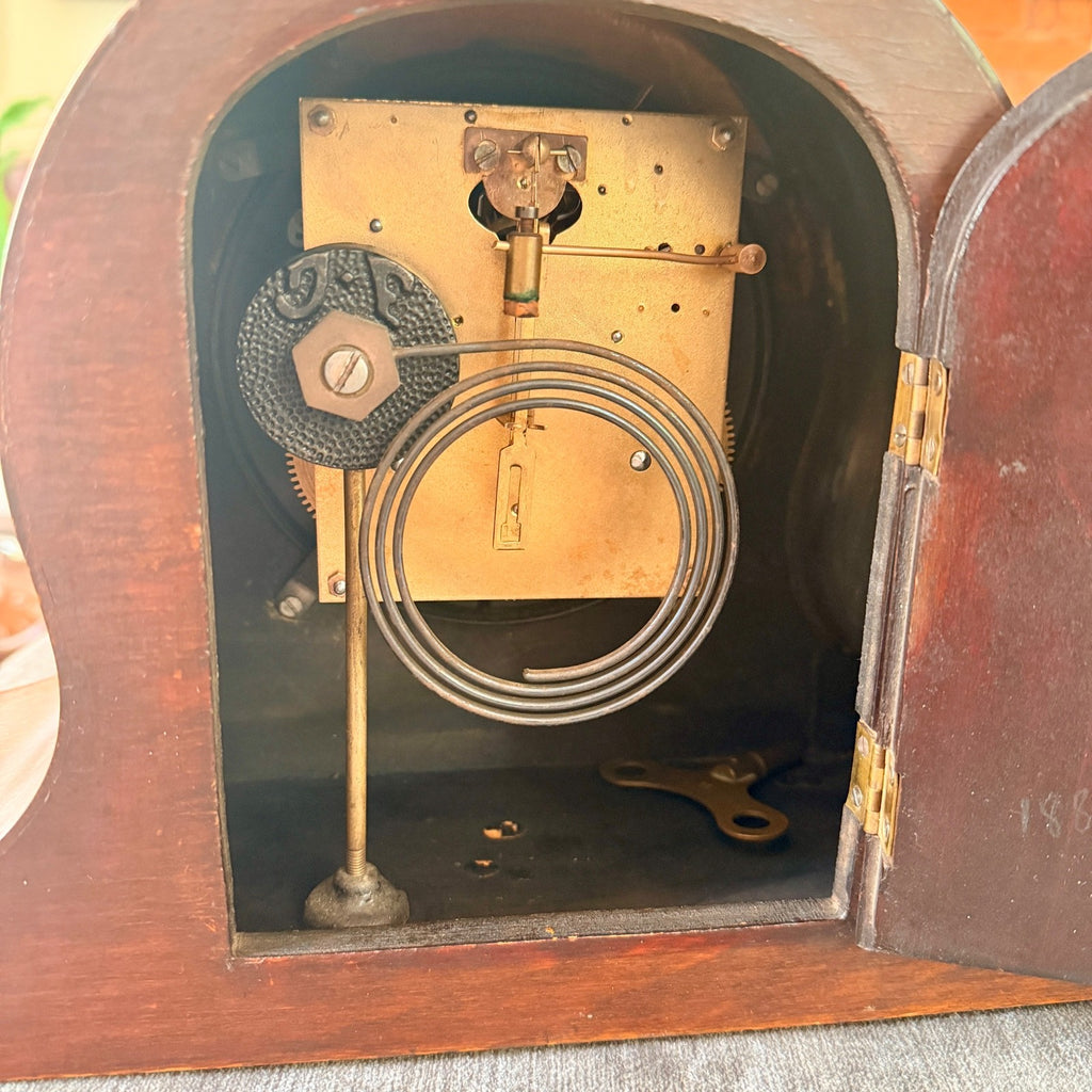 Antique Bravingtons London Mahogany Striking Mantel Clock Fully Serviced