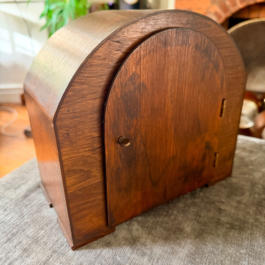 1930s Perivale Art Deco Oak Mantel Clock Gong Strike Serviced Restored