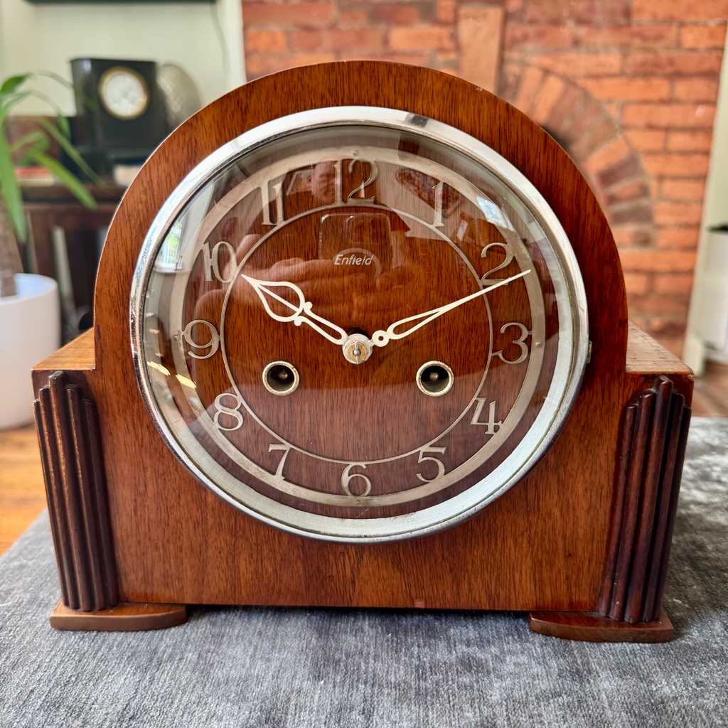 Vintage Enfield Mantel Clock Art Deco Gong Strike Fully Serviced Working