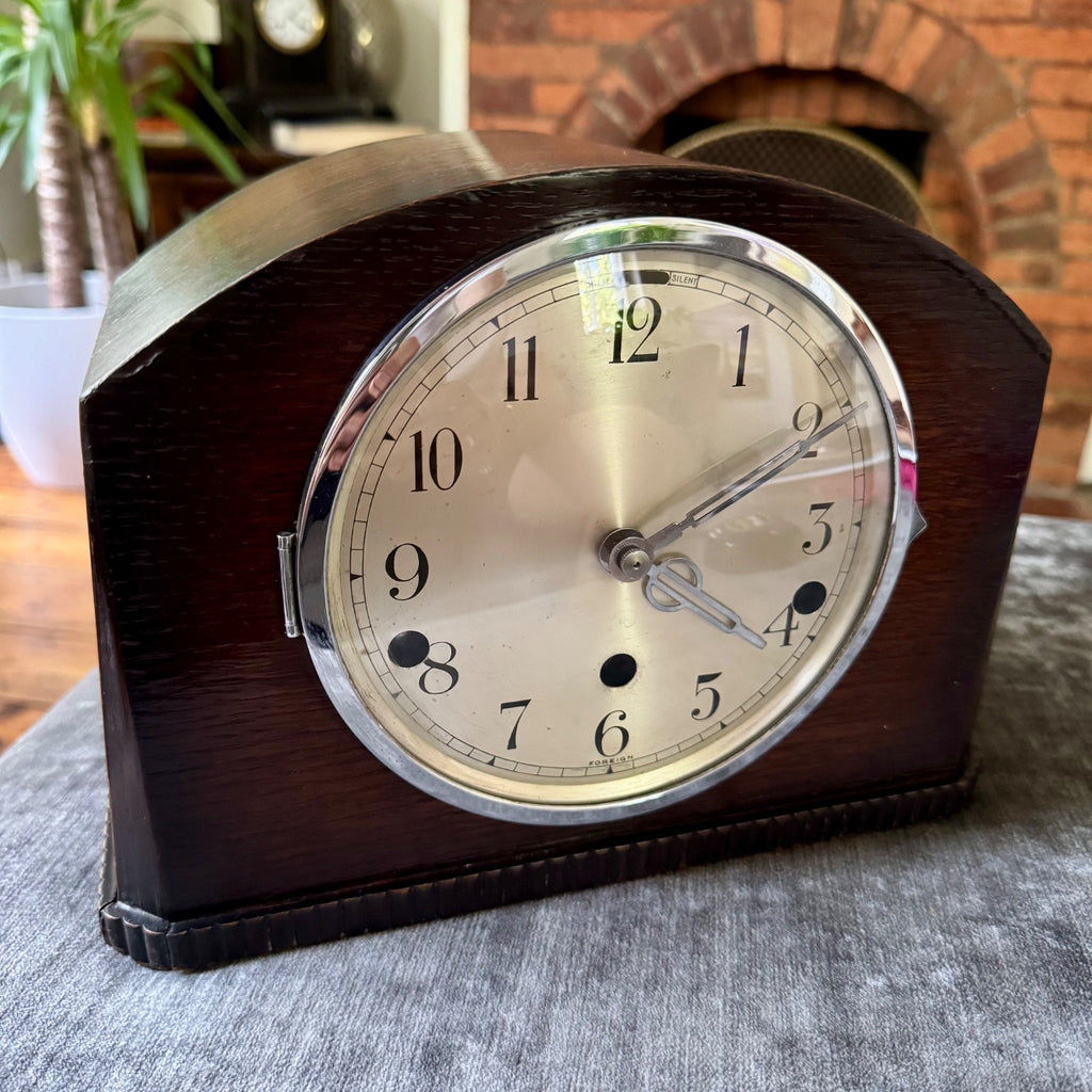 Vintage German Westminster Chime Mantel Clock 5 Rod Art Deco Serviced Working
