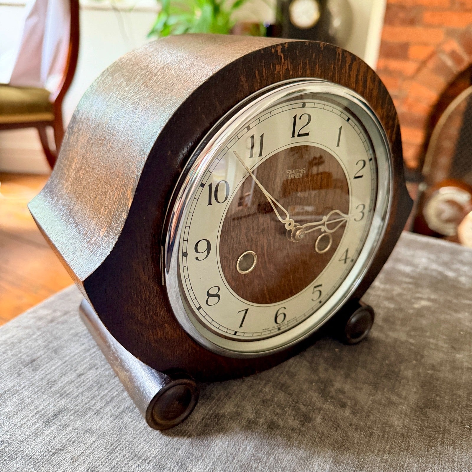 Vintage Smiths Enfield Gong Striking Mantel Clock Serviced Working with Key