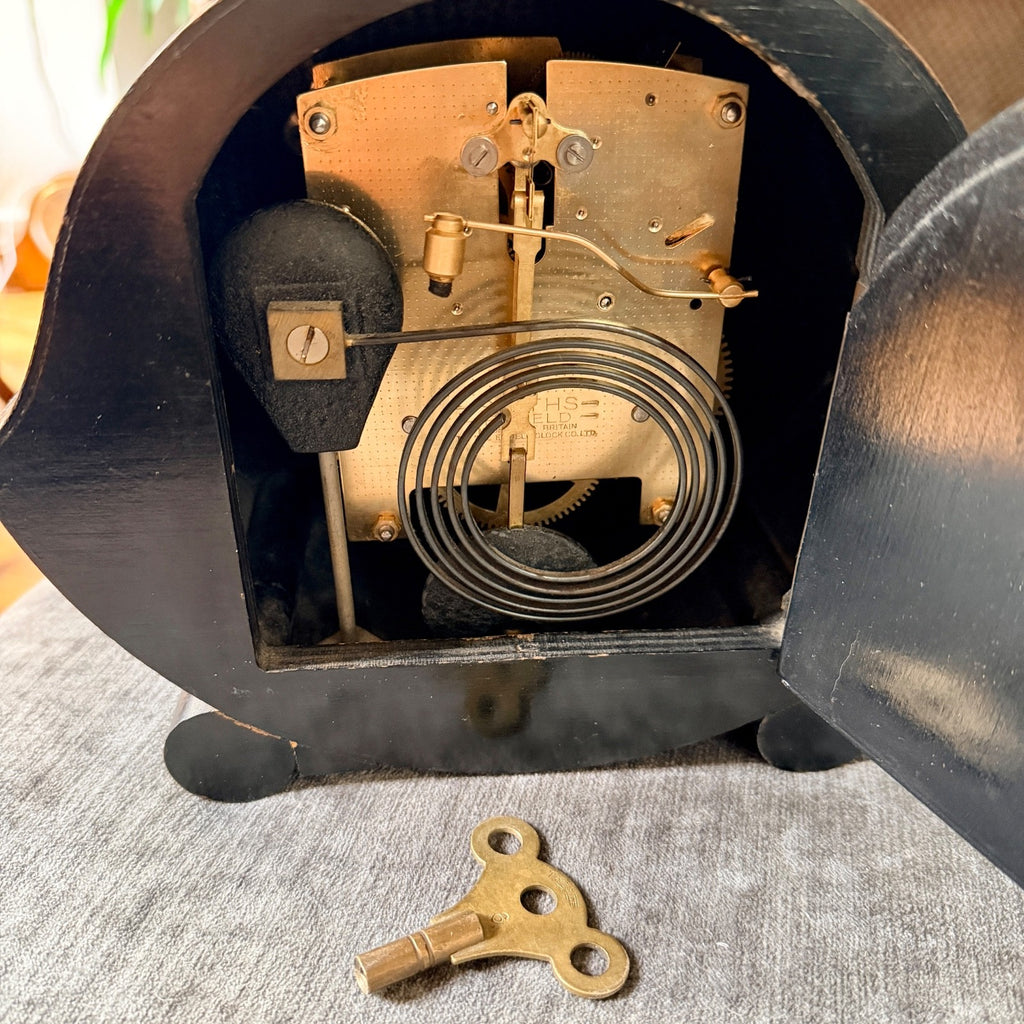 Vintage Smiths Enfield Gong Striking Mantel Clock Serviced Working with Key