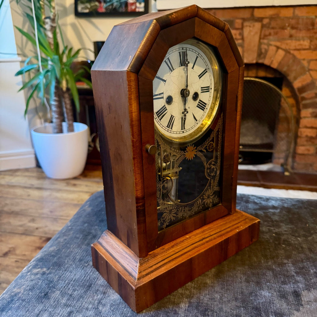 Antique American Cottage Clock Serviced Mechanical Striking Mantel Clock Key