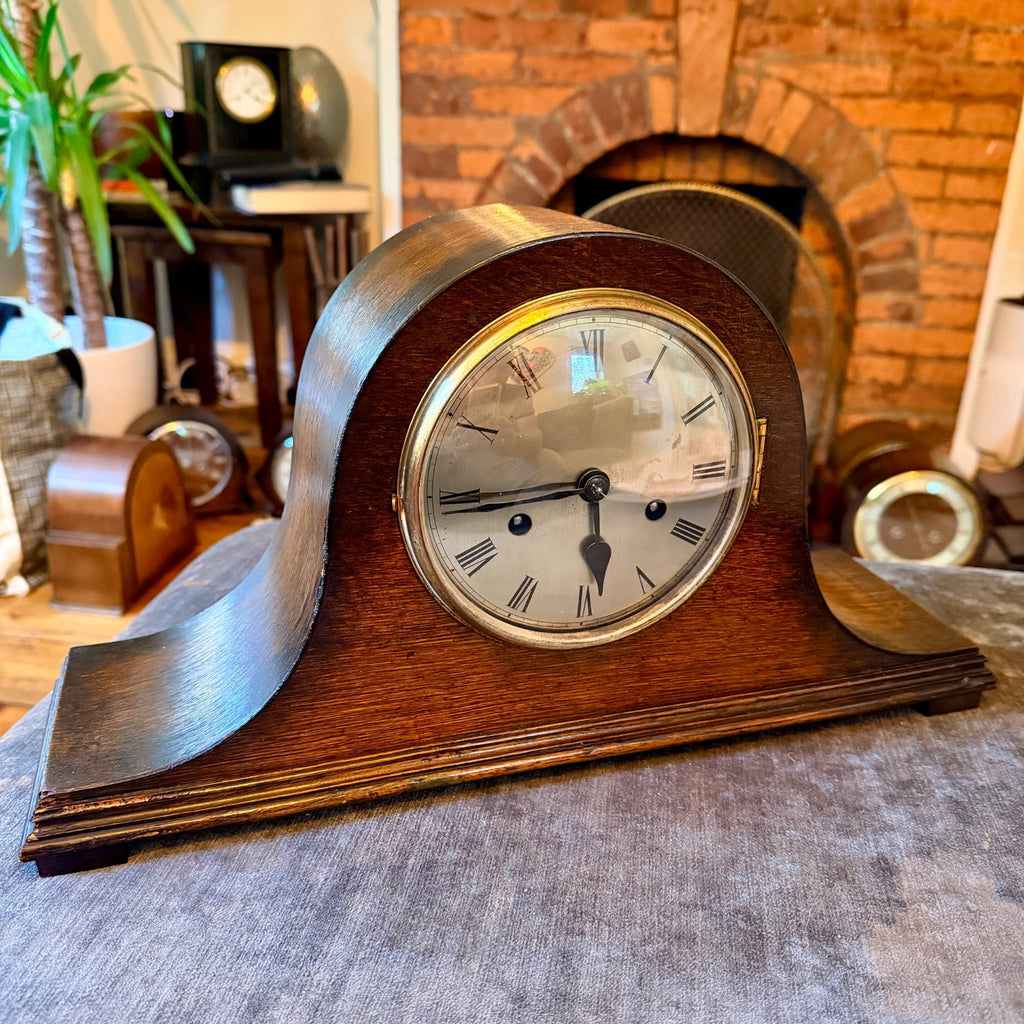 Vintage English Oak Mantel Clock Gong Striking Fully Serviced 1930s