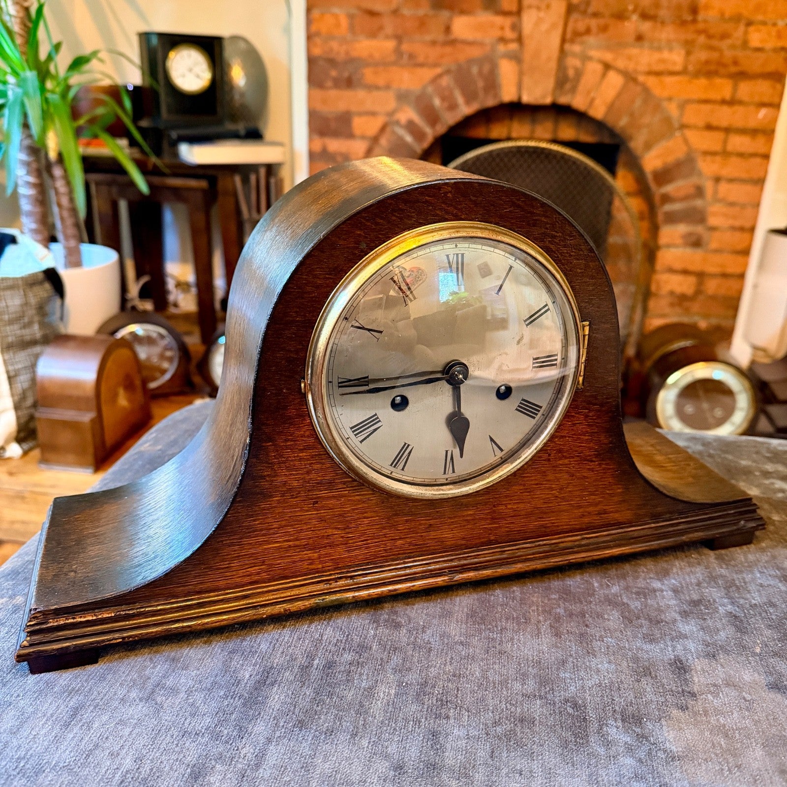 Vintage English Oak Mantel Clock Gong Striking Fully Serviced 1930s