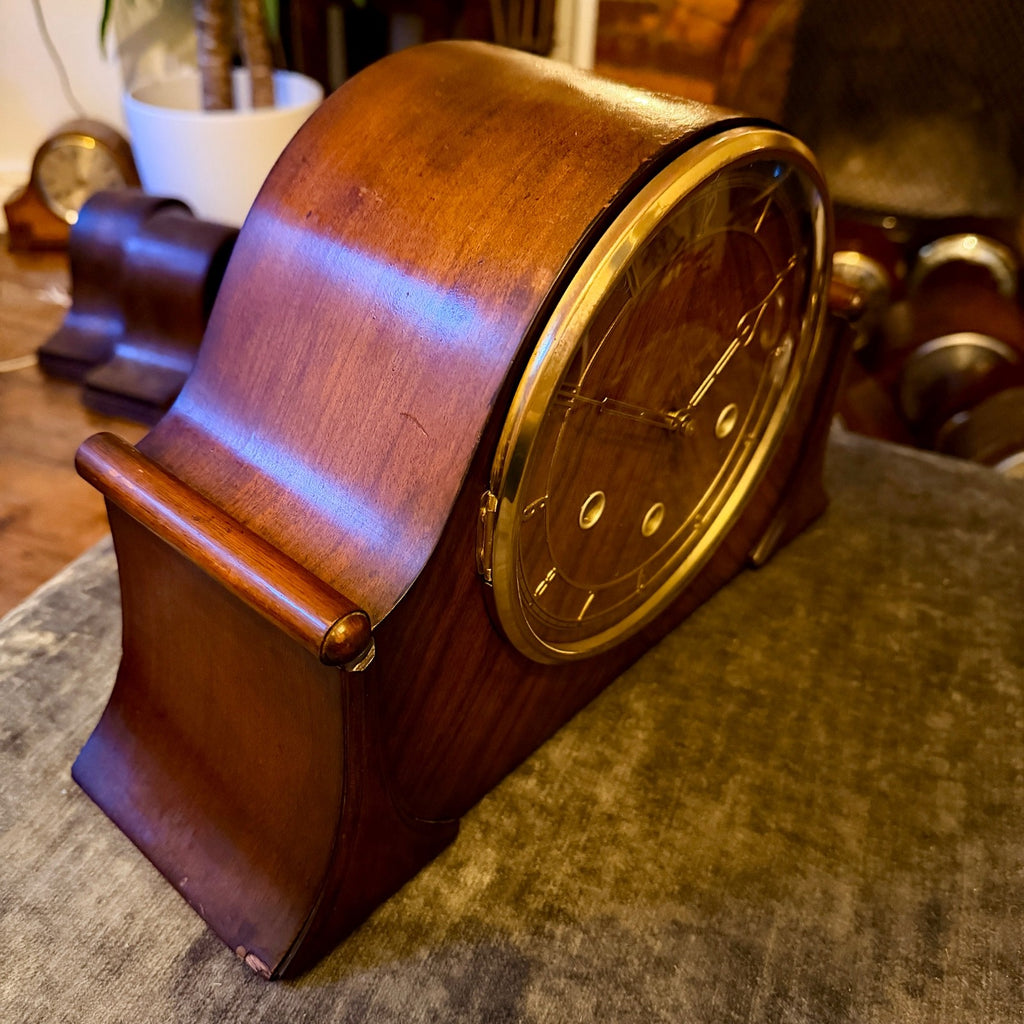 1955 Smiths K6A Westminster Chiming Mantel Clock Walnut Art Deco Restored