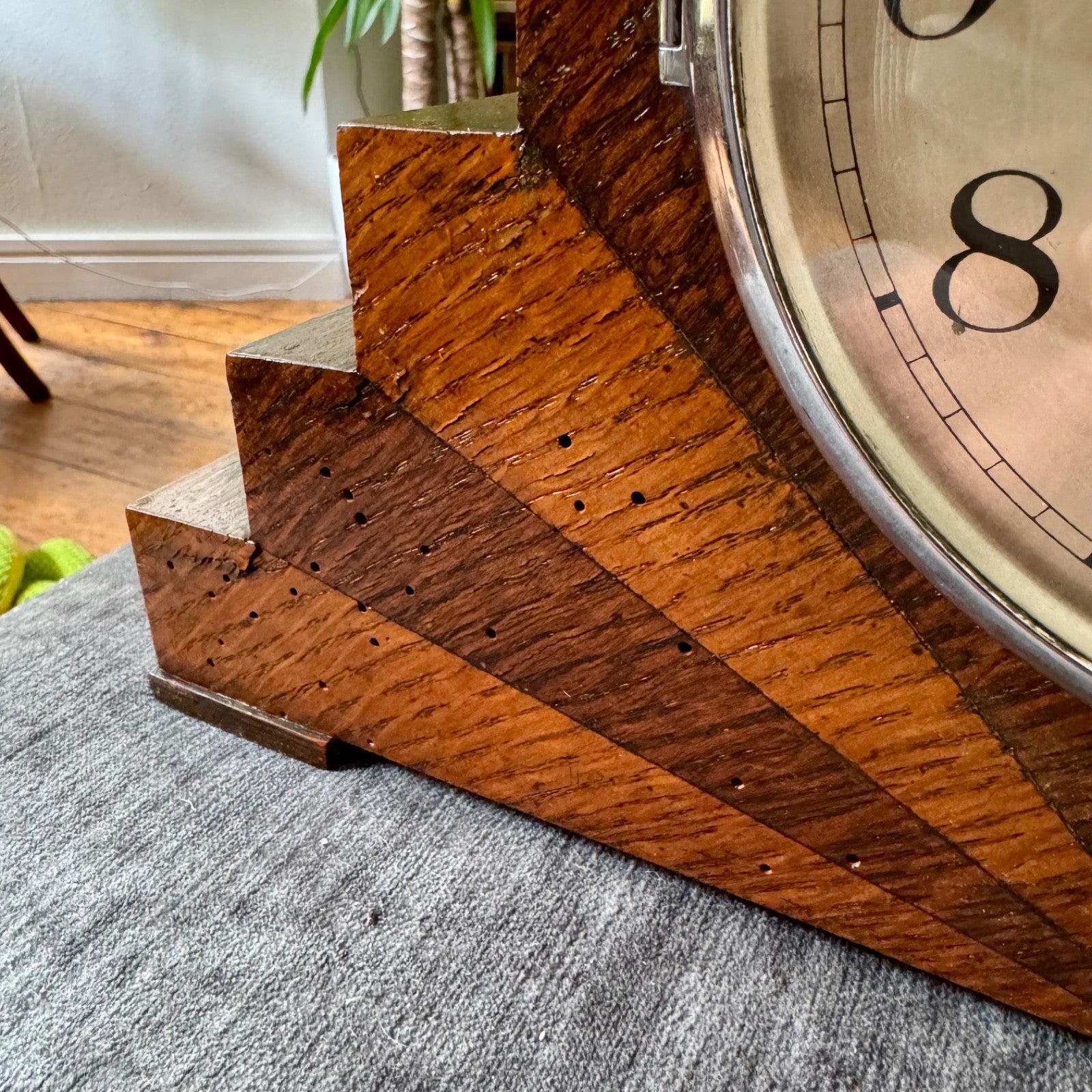 1930s Art Deco Oak Mantel Clock German Gong Strike Pendulum Clock Serviced
