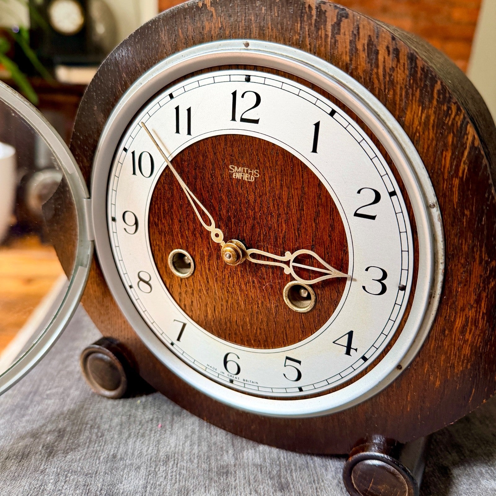 Vintage Smiths Enfield Gong Striking Mantel Clock Serviced Working with Key