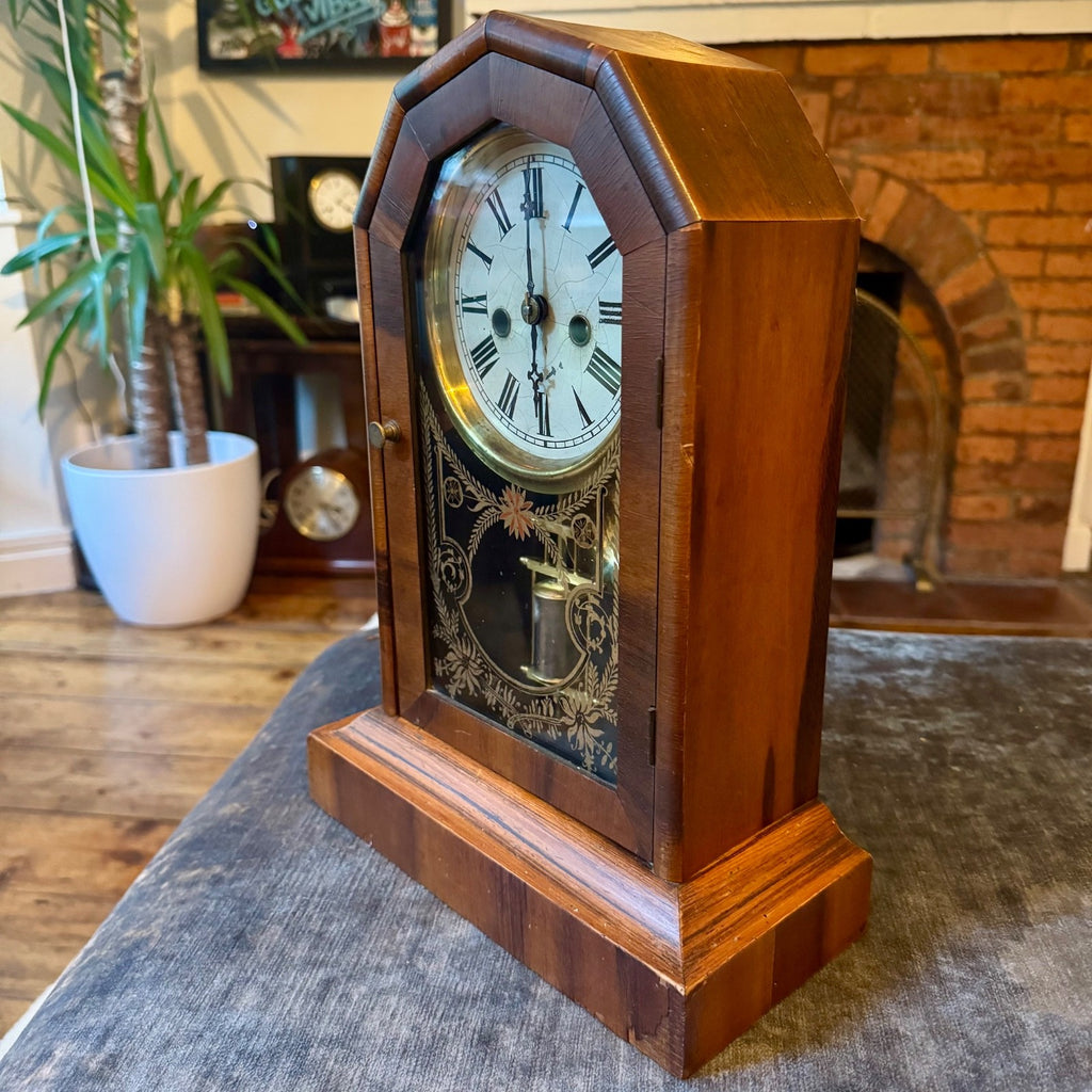 Antique American Cottage Clock Serviced Mechanical Striking Mantel Clock Key