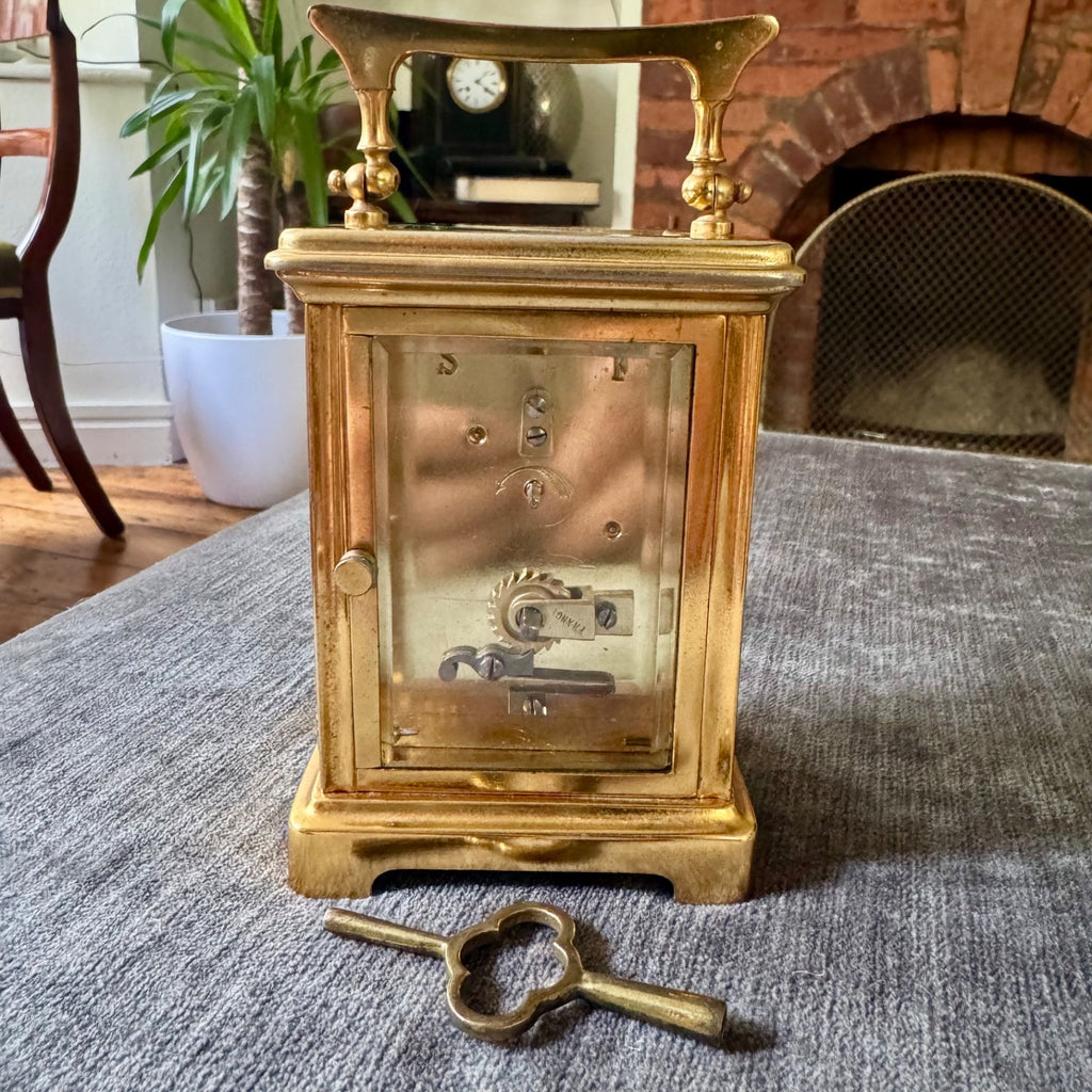 Antique French Gilt Brass Carriage Clock 8 Day Timepiece Serviced Working