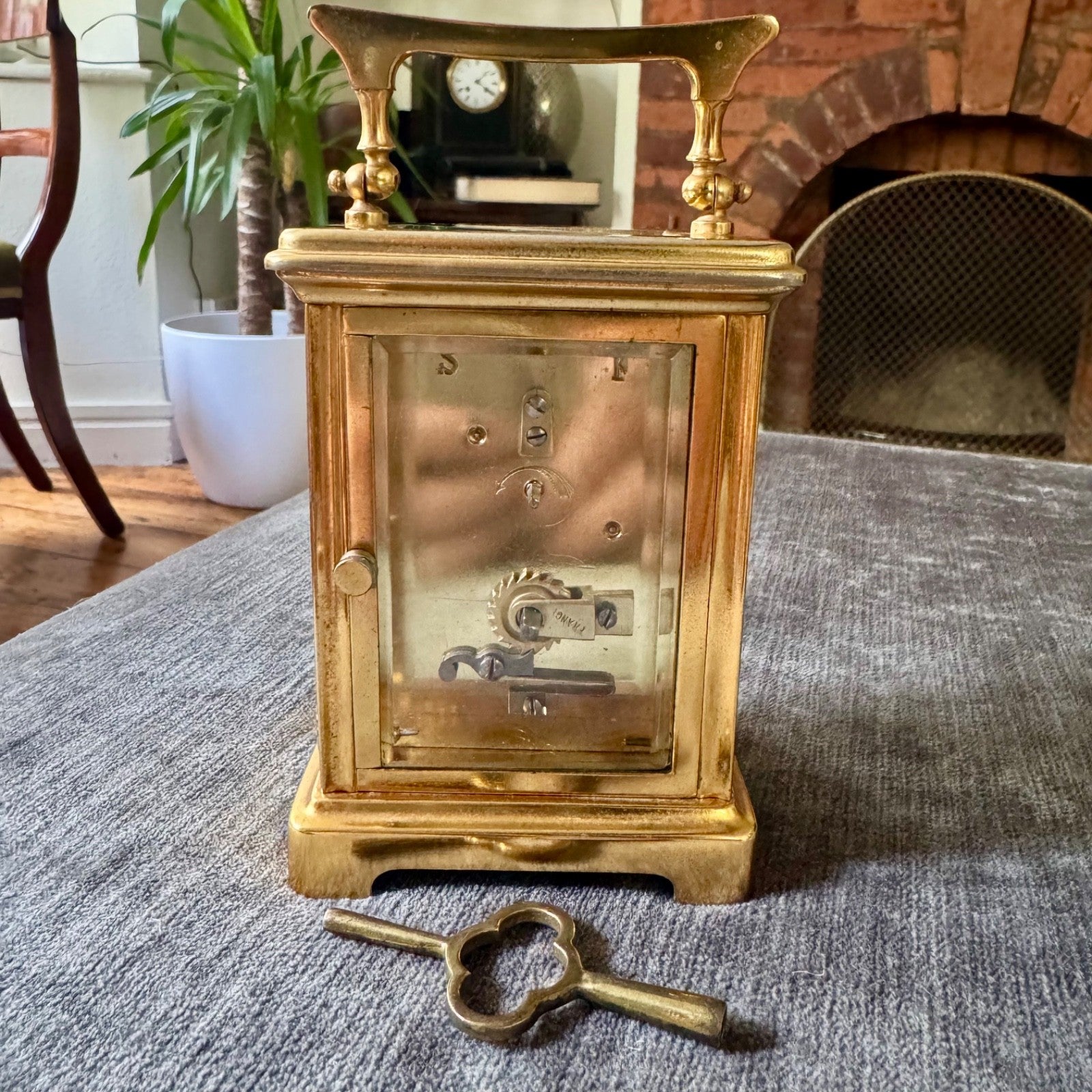 Antique French Gilt Brass Carriage Clock 8 Day Timepiece Serviced Working