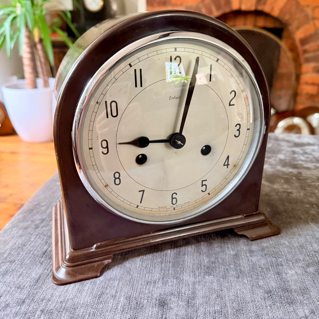Vintage Enfield Bakelite Mantel Clock Gong Strike Fully Serviced Art Deco