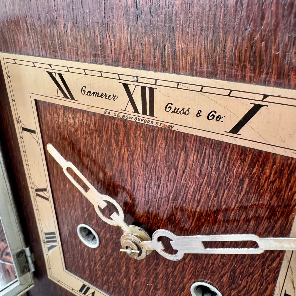 Camerer Cuss Art Deco Oak Mantel Clock 1939 Gong Strike Serviced Working