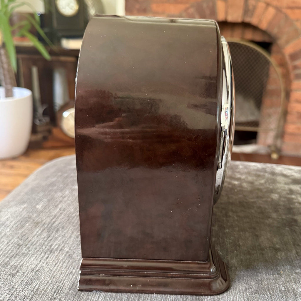 Smiths Enfield Bakelite Mantel Clock Gong Strike Serviced c1955 Key & Instructio