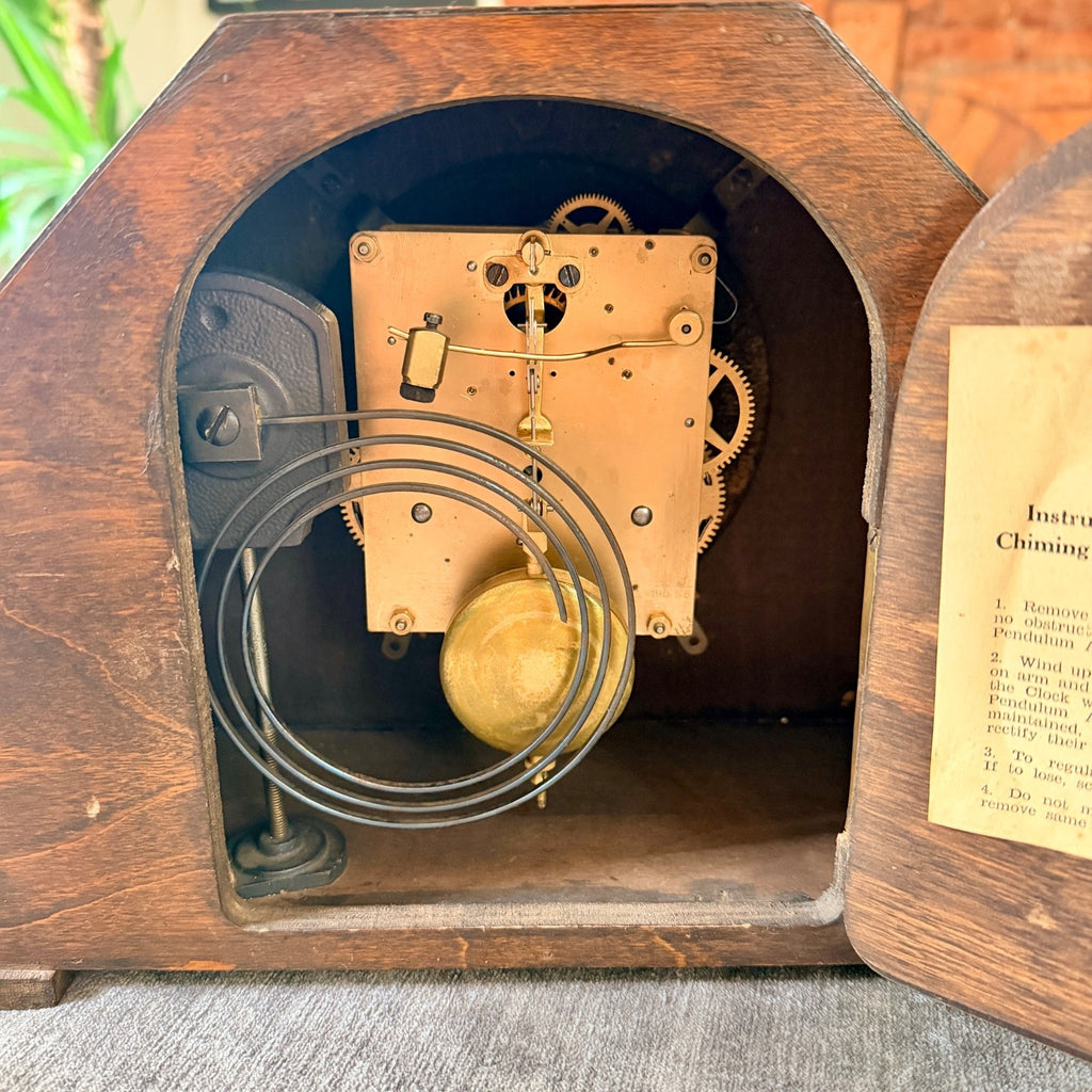 1930s Kienzle Art Deco Oak Mantel Clock Gong Strike Serviced Restored