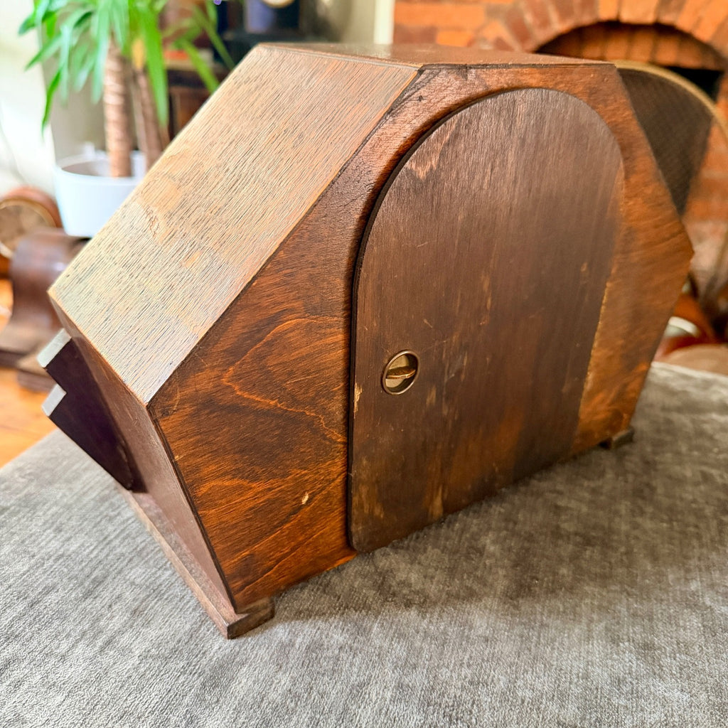 1930s Kienzle Art Deco Oak Mantel Clock Gong Strike Serviced Restored