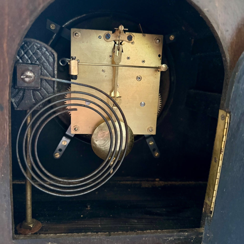 1930s Art Deco Oak Mantel Clock German Gong Strike Pendulum Clock Serviced