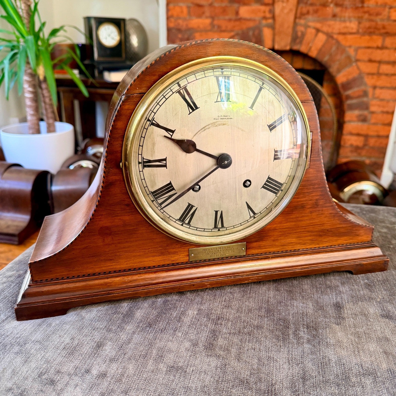 Antique 1926 Empire Mahogany Gong Striking Mantel Clock Serviced Provenance