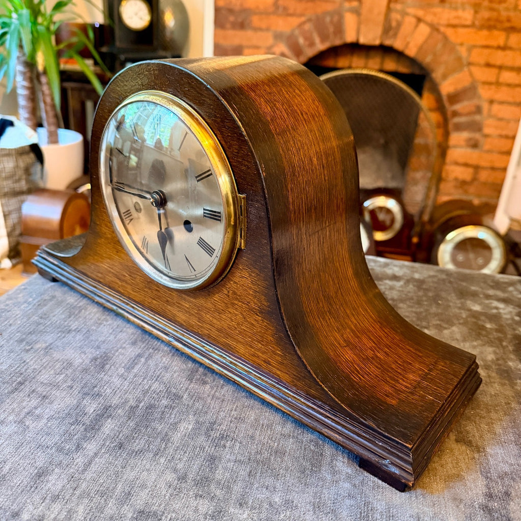 Vintage English Oak Mantel Clock Gong Striking Fully Serviced 1930s