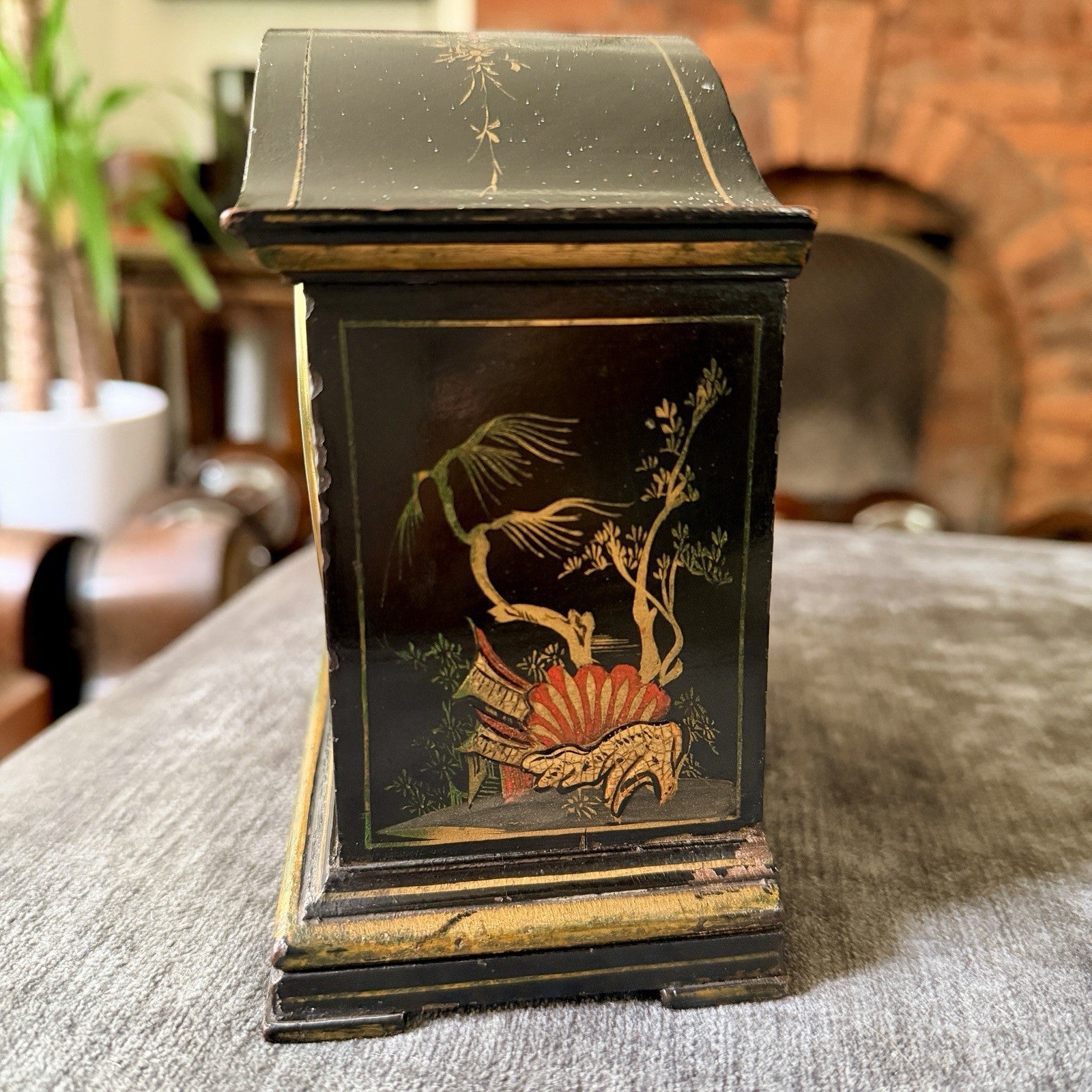 Antique Swiss Chinoiserie Mantel Clock Platform Escapement Serviced 1930s