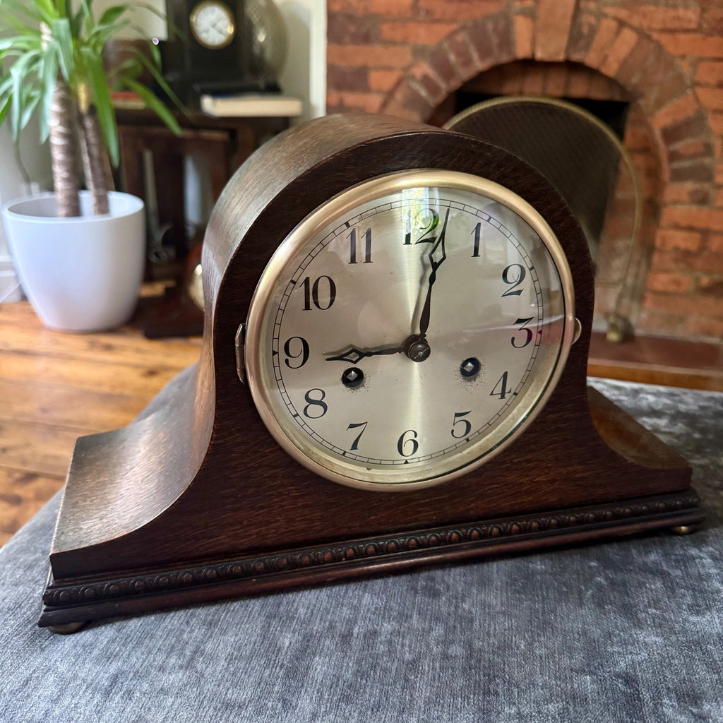 German Art Deco Oak Mantel Clock | Fully Serviced | Gong Strike | c1930s